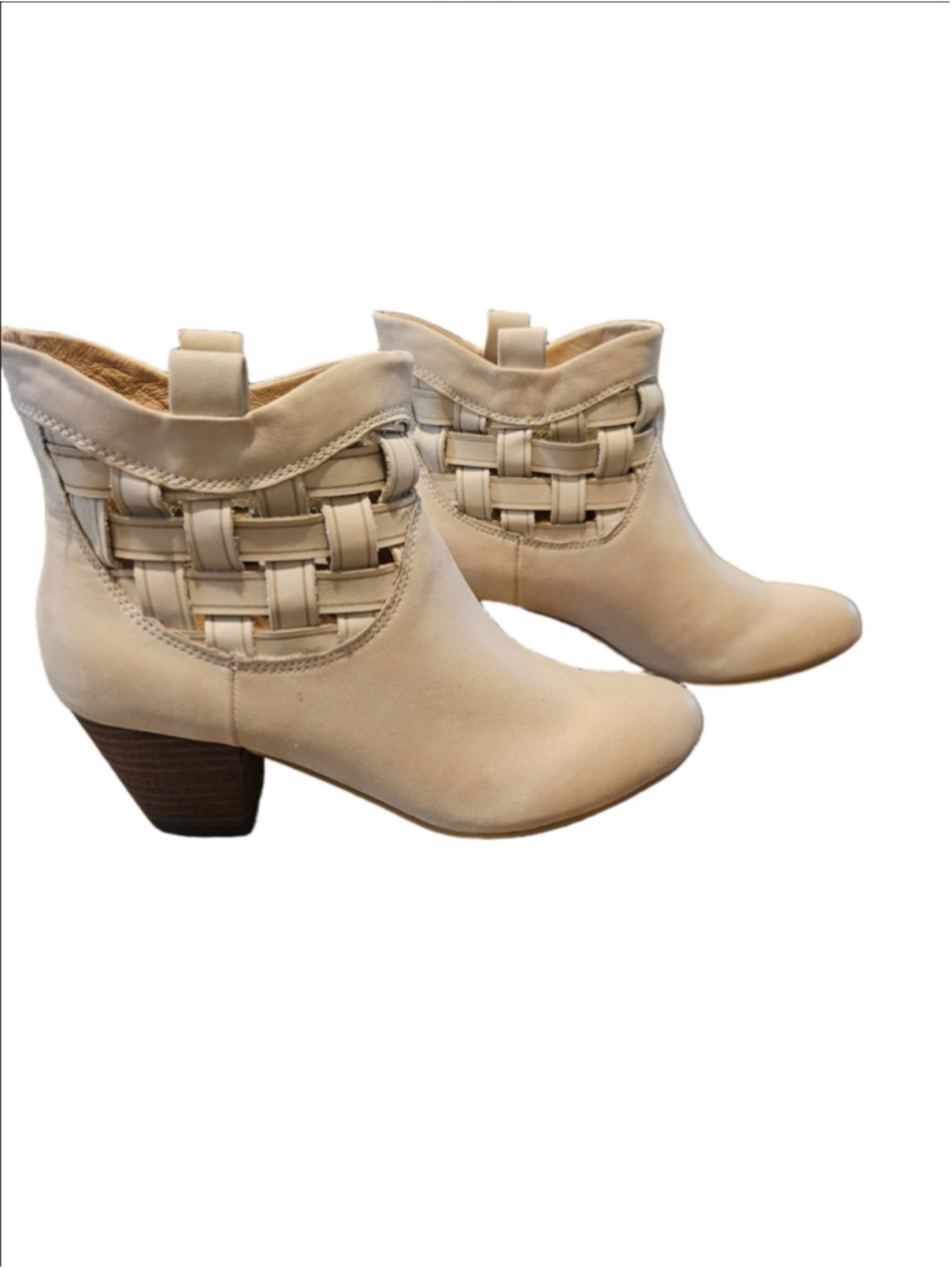 Women's Corso Como Leather Ankle Boots Size 7 Beige Woven Detail